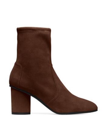 Stuart Weitzman,MARGOT 75,Suede,Leather,Rubber,Bootie,Sock,Day Party,Brown,Front View