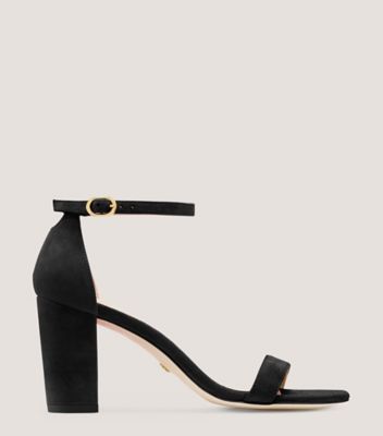 Stuart Weitzman,NEARLYNUDE,Sandal,Suede,Black,Front View