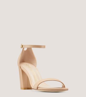 Stuart Weitzman,Nearlynude Strap Sandal,Sandal,Nappa Leather,Adobe Beige,Side View