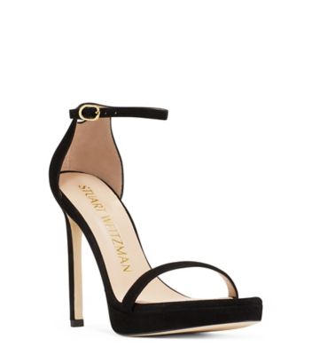 Stuart Weitzman,Nudist Disco,Sandal,Suede,Black,Side View