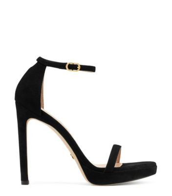 Stuart Weitzman,Nudist Disco,Sandal,Suede,Black,Front View