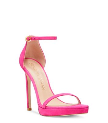 Stuart Weitzman,Nudist Disco,Sandal,Suède,Magenta,Side View