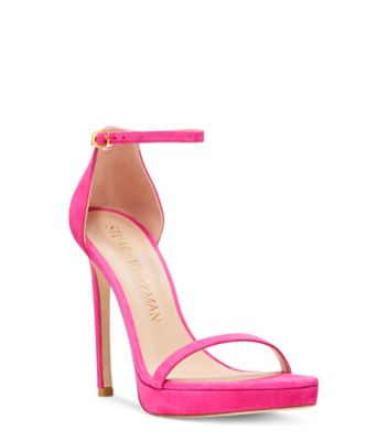 Stuart Weitzman,Nudist Disco,Sandal,Suede,Magenta,Side View