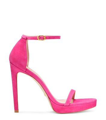 Stuart Weitzman,Nudist Disco,Sandal,Suede,Magenta,Front View