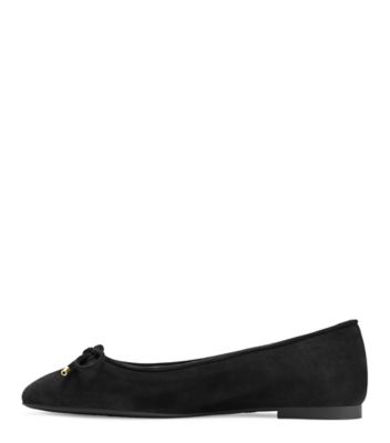 Stuart Weitzman,GABBY FLAT,Suede,Rubber,Ballet Flats,Bow,Flexible,Elastic Gore,Dancewear,Work,Black