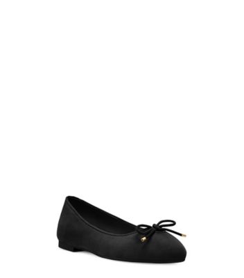 Stuart Weitzman,GABBY FLAT,Suede,Rubber,Ballet Flats,Bow,Flexible,Elastic Gore,Dancewear,Work,Black,Side View