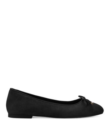 Stuart Weitzman,GABBY FLAT,Suede,Rubber,Ballet Flats,Bow,Flexible,Elastic Gore,Dancewear,Work,Black,Front View