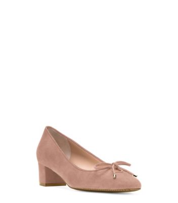 Stuart Weitzman,GABBY 45 PUMP,Rubber,Leather,Suede,Pumps,Bow,Traction,Work,Blush