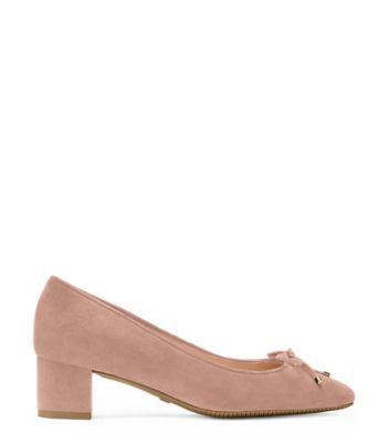 Stuart Weitzman,GABBY 45 PUMP,Rubber,Leather,Suede,Pumps,Bow,Traction,Work,Blush