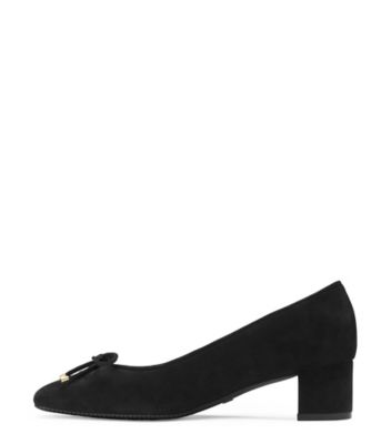 Stuart Weitzman,GABBY 45 PUMP,Rubber,Leather,Suede,Pumps,Bow,Traction,Work,Black