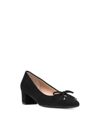 Stuart Weitzman,GABBY 45 PUMP,Rubber,Leather,Suede,Pumps,Bow,Traction,Work,Black,Side View