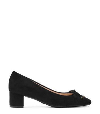 Stuart Weitzman,GABBY 45 PUMP,Rubber,Leather,Suede,Pumps,Bow,Traction,Work,Black,Front View
