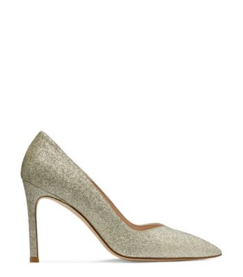 Stuart Weitzman,ANNY,Pump,Fines paillettes,Or platino