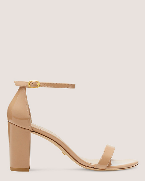 Stuart Weitzman,NEARLYNUDE STRAP SANDAL,Sandal,Patent leather,Adobe Beige,Front View