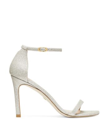Stuart Weitzman,Amelina 95,Sandal,Fines paillettes,Or platino,Front View