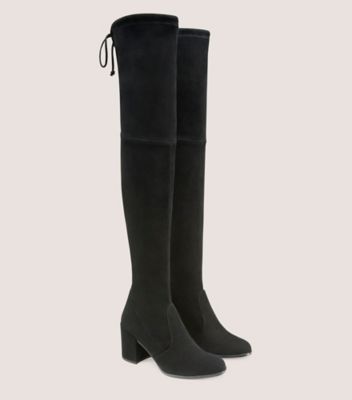 Stuart Weitzman,TIELAND,Suede,Leather,Rubber,Boots,Tie Belt,Traction,Day Party,Black,Angle View