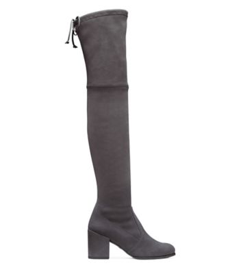 Stuart Weitzman,Tieland,Boot,Stretch suede,Slate Gray,Front View