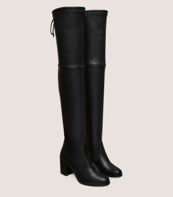 Stuart Weitzman,TIELAND,Suede,Leather,Nappa Leather,Rubber,Boots,Tie Belt,Traction,Day Party,Black,Angle View