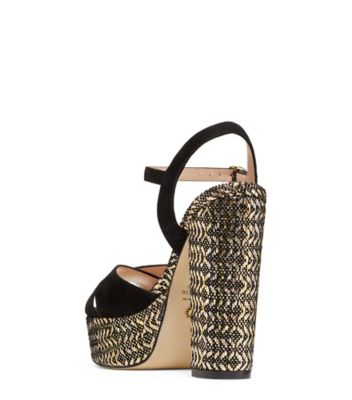 Stuart Weitzman,SOLIESSE,Sandal,Suède et chenille,Noir