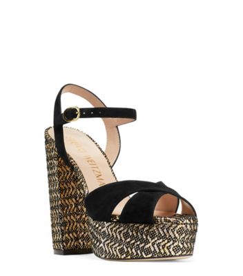 Stuart Weitzman,SOLIESSE,Sandal,Suède et chenille,Noir