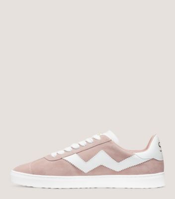 Stuart Weitzman,DARYL SNEAKER,Suede,Leather,Rubber,Casual,Color Block,Zig Zag Trim,Casual,Blush