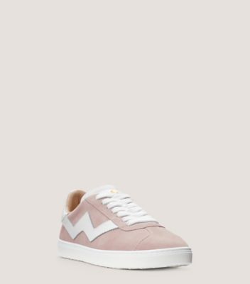 Stuart Weitzman,DARYL SNEAKER,Suede,Leather,Rubber,Casual,Color Block,Zig Zag Trim,Casual,Blush,Side View