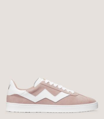 Stuart Weitzman,DARYL SNEAKER,Suede,Leather,Rubber,Casual,Color Block,Zig Zag Trim,Casual,Blush,Front View