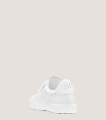 Stuart Weitzman,DARYL SNEAKER,Leather,Rubber,Nappa Leather,Casual,Zig Zag Trim,Stitching,Casual,White,Back View