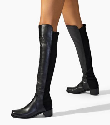 Stuart Weitzman,RESERVE,Leather,Rubber,Nappa Leather,Boots,Mixed Media,Traction,Work,Black,Shoe on tall model