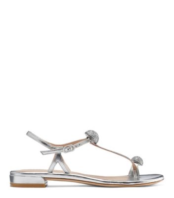 Stuart Weitzman,BALLSOFFIRE,Sandal,Cuir métallique,Argent