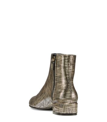 Stuart Weitzman,QUARTZ 25,Bootie,Suède métallique,Or platino