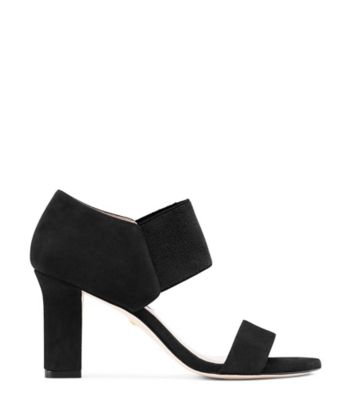 Stuart Weitzman,EZRA 80,Sandal,Suède noir avec arrière élastique extensible,Noir,Front View