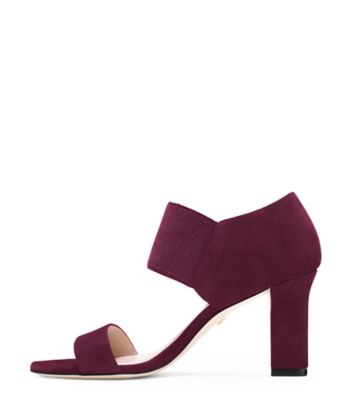Stuart Weitzman,EZRA 80,Sandal,Suède noir avec arrière élastique extensible,Cranberry