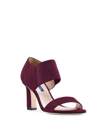 Stuart Weitzman,EZRA 80,Sandal,Suède noir avec arrière élastique extensible,Cranberry
