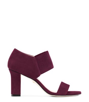 Stuart Weitzman,EZRA 80,Sandal,Suède noir avec arrière élastique extensible,Cranberry