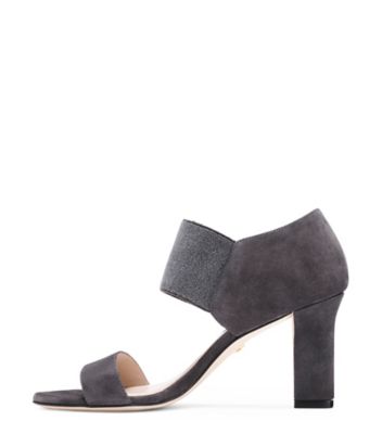 Stuart Weitzman,EZRA 80,Sandal,Suède noir avec arrière élastique extensible,Gris ardoise
