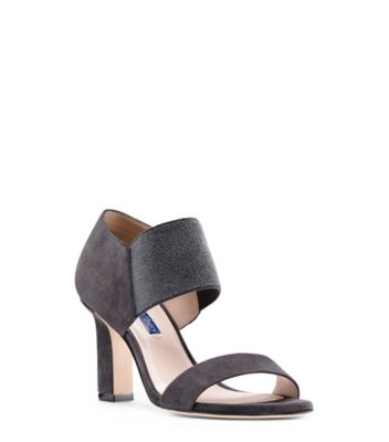 Stuart Weitzman,EZRA 80,Sandal,Suède noir avec arrière élastique extensible,Gris ardoise,Side View