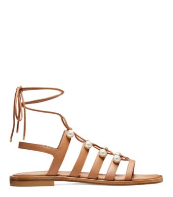 Stuart Weitzman,SANDALE GOLDIE À LACETS,Sandal,Cuir,Beige,Front View