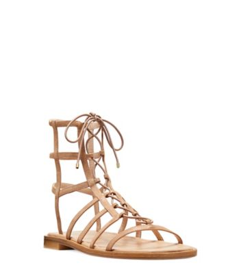 Stuart Weitzman,SANDALE KORA À LACETS,Sandal,Suède chatoyant,Beige