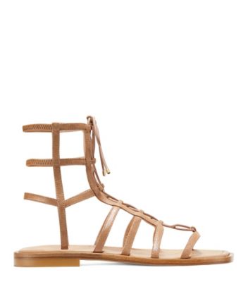 Stuart Weitzman,SANDALE KORA À LACETS,Sandal,Suède chatoyant,Beige