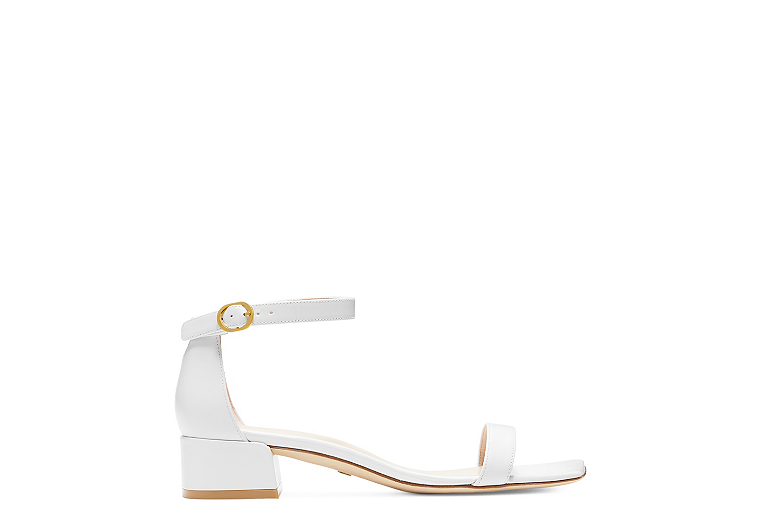 Stuart Weitzman,NUDISTJUNE SQUARE,Sandal,Smooth Leather,White,Front View