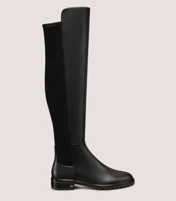 Stuart Weitzman,CITY BOOT,Leather,Nappa Leather,Rubber,Boots,Mixed Media,Flexible,Casual,Black,Front View