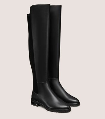 Stuart Weitzman,CITY BOOT,Leather,Nappa Leather,Rubber,Boots,Mixed Media,Flexible,Casual,Black,Angle View