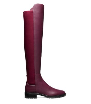 Stuart Weitzman,CITY BOOT,Nappa Leather,Leather,Rubber,Boots,Mixed Media,Flexible,Casual,Maroon,Front View