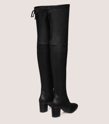 Stuart Weitzman,GENNA 60 CITY BOOT,Rubber,Nappa Leather,Leather,Boots,Tie Belt,Flexible,Day Party,Black,Back View