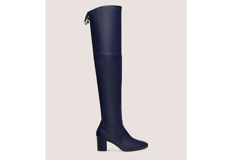 Stuart Weitzman,GENNA 60 CITY BOOT,Boot,Stretch Nappa Leather,Navy Blue,Front View