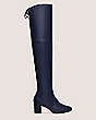Stuart Weitzman,GENNA 60 CITY BOOT,Boot,Stretch Nappa Leather,Navy Blue,Front View