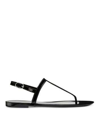 Stuart Weitzman,Sallie T-Strap Jelly Sandal,Sandal,Shine rubber,Black,Front View