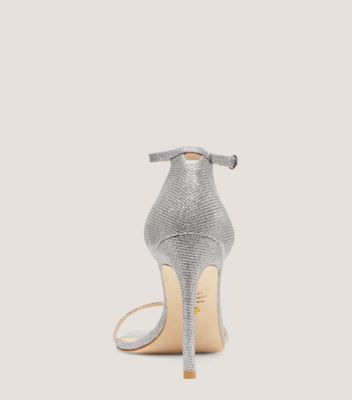 Stuart Weitzman,NUDISTSONG STRAP SANDAL,Leather,Sandals,Glitter,Formal,Metallic,Silver,Back View