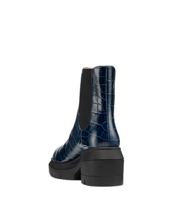 Stuart Weitzman,Bottine Norah Chelsea,Bootie,Cuir embossé en crocodile,Indigo,Back View